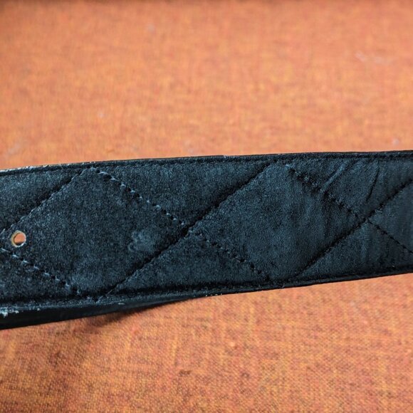 Vintage Sostanza Belt Buckle Pig Suede Gold Tone Twisted Rope Black Quilted 80’s - Picture 4 of 10